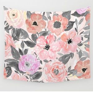 Large Society6 Tapestry with pink and gray flowers